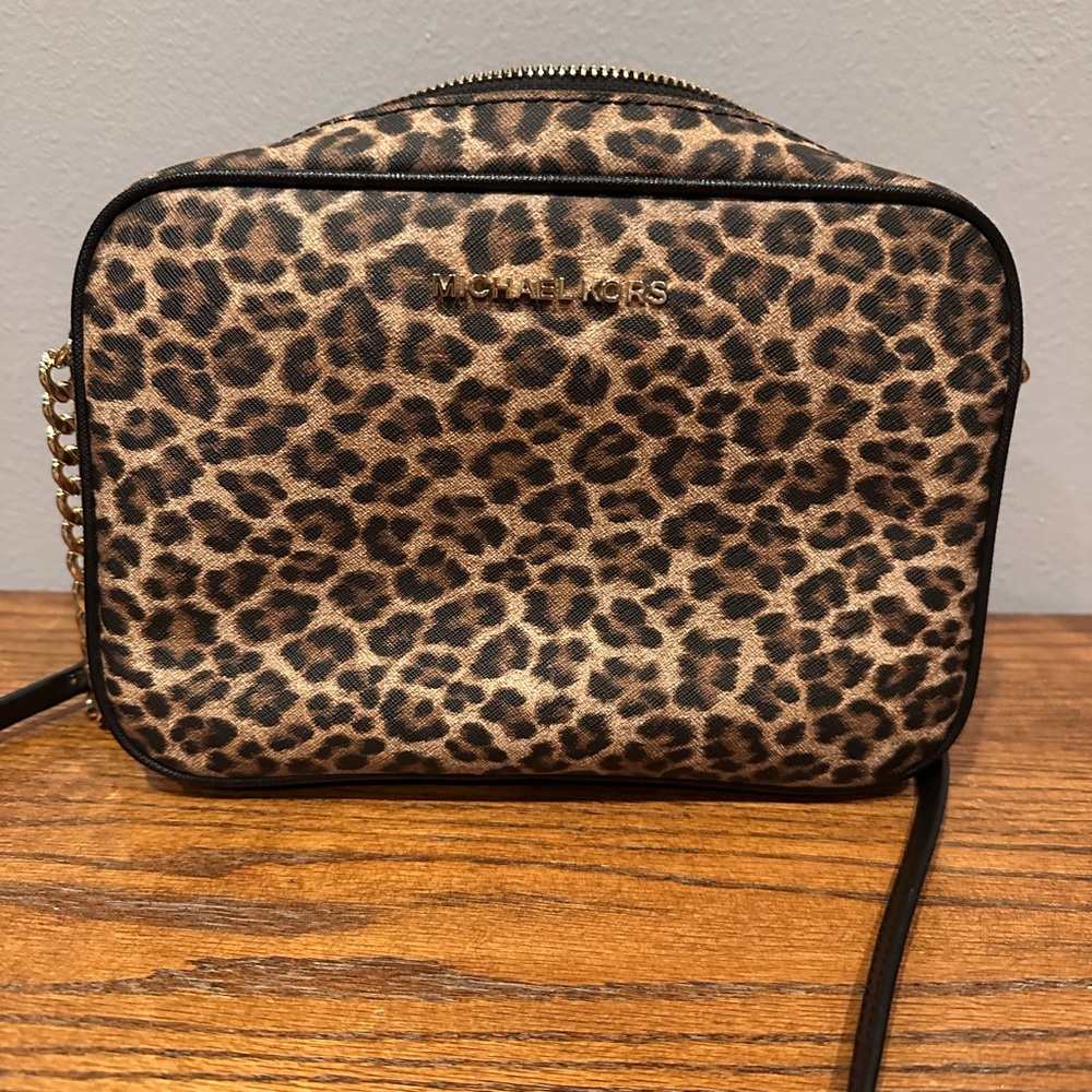 Michael Kors Brown and Black Crossbody Bag with Leopard Print